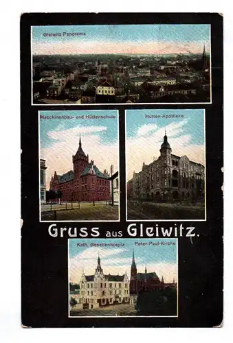 Ak Gruss aus Gleiwitz Gliwice Hüttenschule Kirche 1912