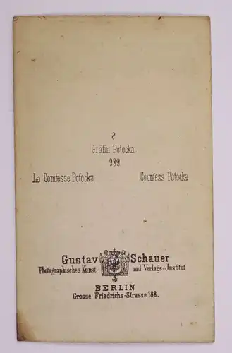 CDV Foto Gräfin Potocka Gustav Schauer Berlin 1890er 