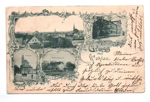 Litho Ak Gruss aus Wohlau Rathaus Piasten Schloss Gymnasium 1901 Schlesien