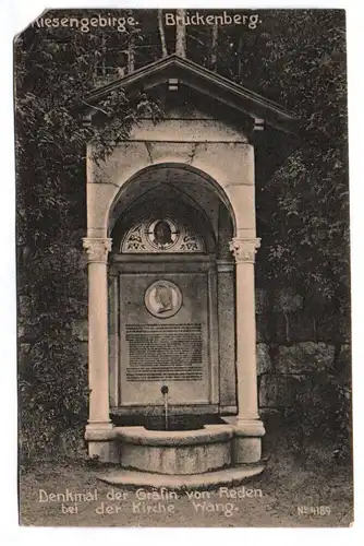 Ak Riesengebirge Brückenberg Denkmal der Gräfin von Reden Kirche Wang 
