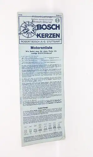 Bosch Kerzen 1936 Motorenliste Zündkerzen Übersicht