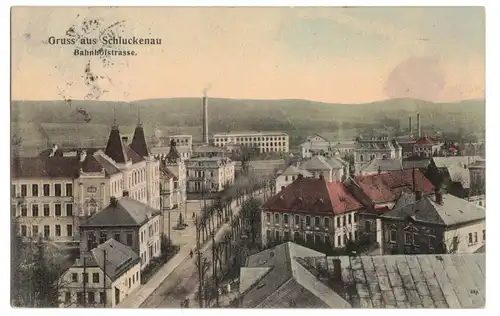 Litho Ak Gruss aus Schluckenau Bahnhofstrasse um 1910 Böhmen Tschechien Sluknov