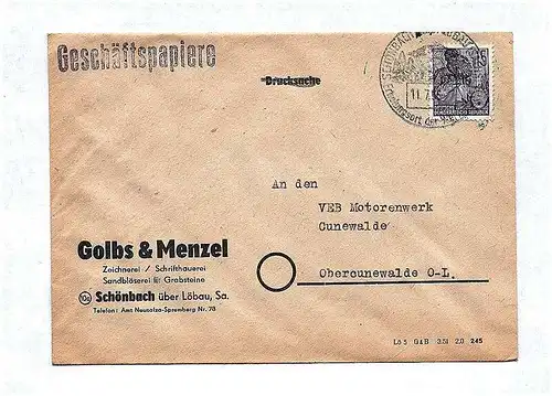 Geschäftspapiere DDR 1956 Zeichnerei Schrifthauerei Schönbach