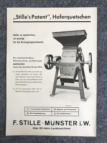 Stilles Patent Haferquetschen alter Prospekt Über 60 Jahre Landmaschinen Münster