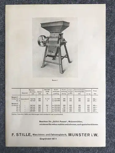 Stilles Patent Haferquetschen alter Prospekt Über 60 Jahre Landmaschinen Münster