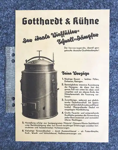 Gotthardt Kühne alter Prospekt Spezialfabrik für Dämpfer Heiz und Kochanlagen