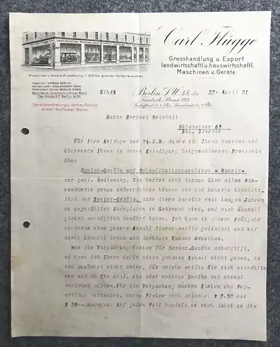 Alter Prospekt 1921 Grosshandlung Export Maschinen und Geräte Berlin