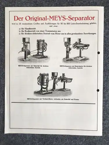 Alter Prospekt Original Meys Separator Maschinen