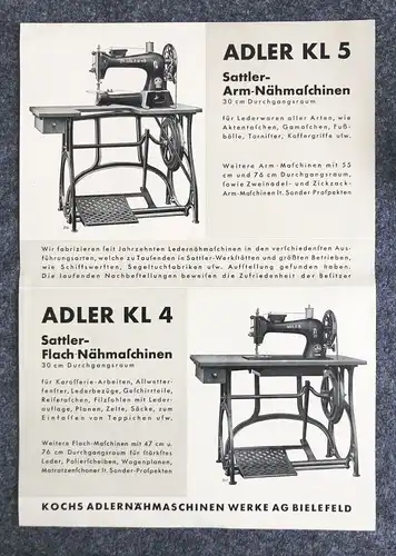 Prospekt Original Adler Sattler Arm Nähmaschinen KL4 alte Broschüre