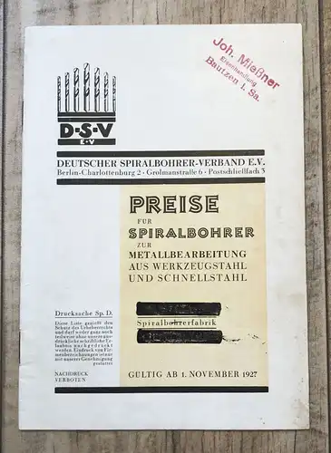 Alter originaler Prospekt DSV Bautzen Deutscher Spiralbohrer Verband