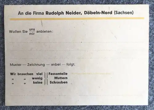 Alte Mitteilung Rudolph Neider Döbeln Nord Sachsen Schraubenfabrik