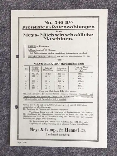 Meys Elektro Hausmokerei alte Preisliste für Ratenzahlungen Prospekt 1938