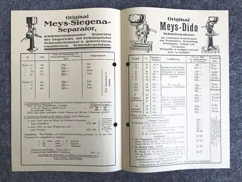 Alte Preisliste für Ratenzahlungen 1938 Meys Milchwirtschaftliche Maschinen