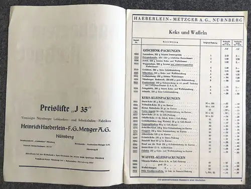 Haeberlein Metzger AG Nürnberg Preisliste 1935