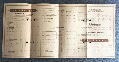 Tabak Fabriken Aktiengesellschaft Bremen Preisliste 6 von 1939 Prospekt