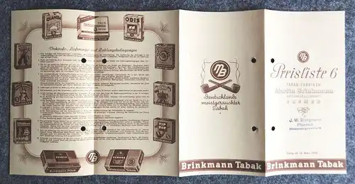 Tabak Fabriken Aktiengesellschaft Bremen Preisliste 6 von 1939 Prospekt