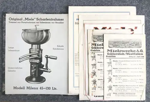 Originale Mappe Miele Werke AG Gütersloh Westfalen Prospekte ca 1936 Preislisten