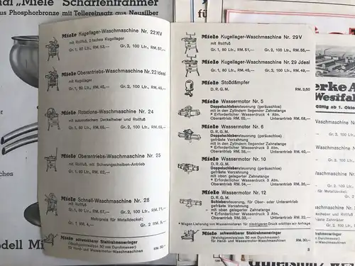 Originale Mappe Miele Werke AG Gütersloh Westfalen Prospekte ca 1936 Preislisten