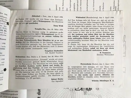 Mappe Landmaschinen Werksvertretung Preislisten und Prospekten 1938