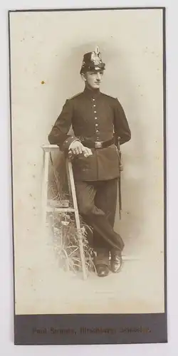 Foto Soldat Tschako Schlesisches Jäger Bataillon 5 von Neumann Hirschberg 1910er