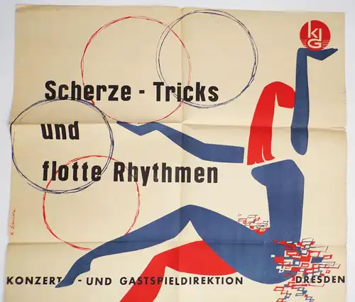 Plakat Bautzen Scherze Tricks flotte Rythmen Tanz Günter Geißler 1970 DDR
