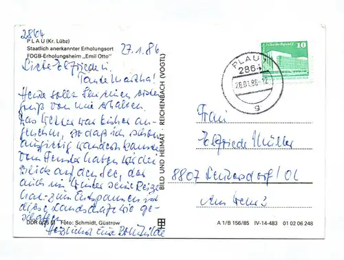 Ak Plau Kreis Lübz Staatlich anerkannter Erholungsort DDR 1986