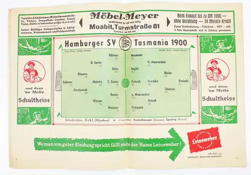 DM Gruppenspiel 1959 Hamburger SV gegen Tasmania 1900 Fussball Programm