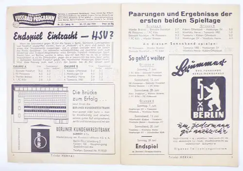 DM Gruppenspiel 1959 Hamburger SV gegen Tasmania 1900 Fussball Programm