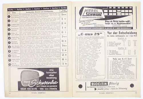 DM Gruppenspiel 1959 Hamburger SV gegen Tasmania 1900 Fussball Programm