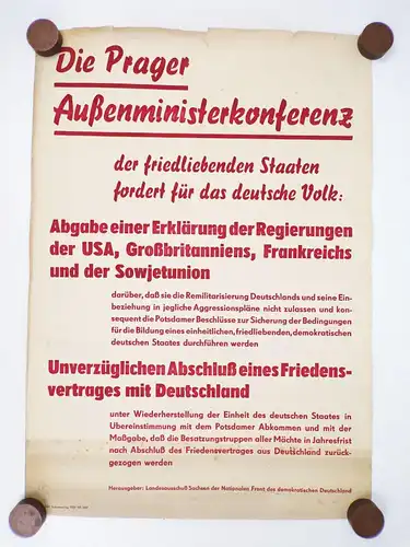 Altes Plakat Prager Konferenz Geschichte Deutschland Ost West DDR Politik 1950er