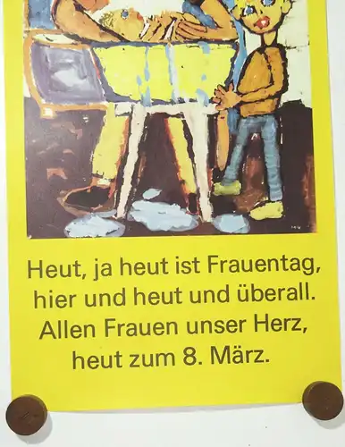 DDR Poster Plakat Frauentag Kinder Deko Vintage Naive Malerei Druck Print !