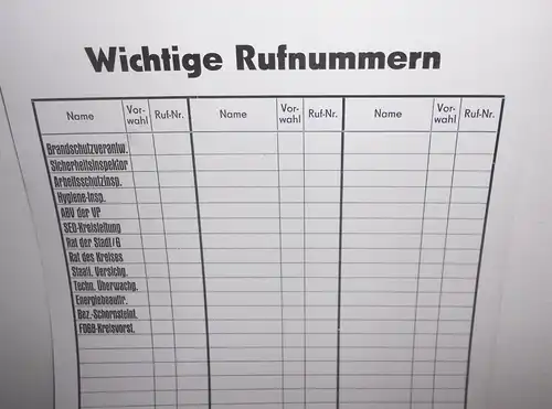 DDR Kunststoff Hinweisschild Warnschild WICHTIGE RUFNUMMERN VV Freiberg