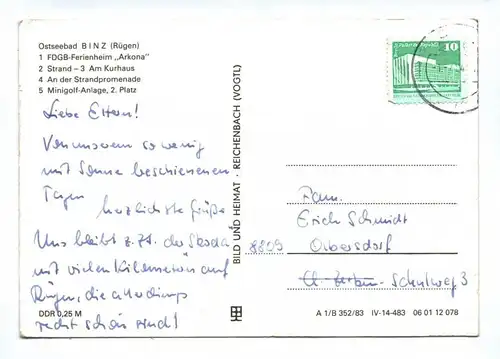 DDR Ak Binz Rügen 1983 FDGB Ferienheim Arkona