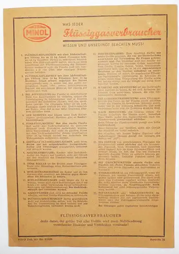 DDR Minol Merkblatt für Flüssiggas Verbraucher 1969 