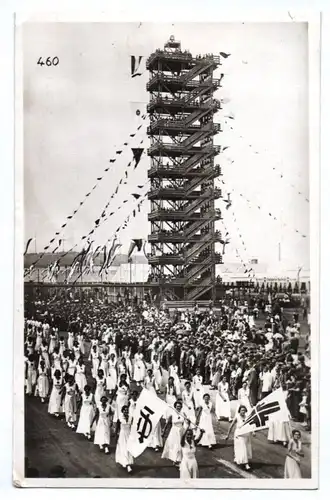 Ak Stuttgart Flaggenturm 15 deutschen Turnfestes 1933 Echtfoto