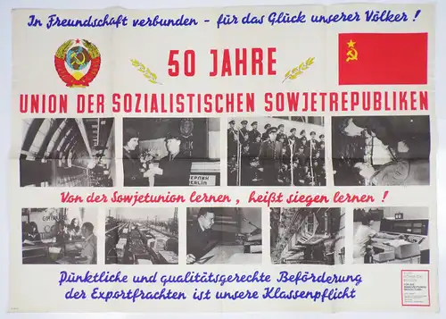 Propaganda Plakat 50 Jahre Sowjetrepublik Agitation Wandzeitung DDR Poster