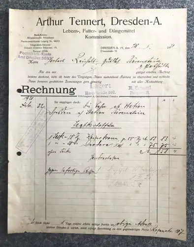 Alte Rechnung Lebens Futter Düngemittel 1921 Dokument