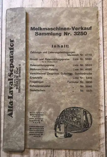 Altes Heft Melkmaschinen Verkauf 1938 Berlin Alfa Laval Separator