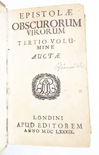 Epistolae Obscurorum Virorum 1689 Tertio Volumine Schweinsleder