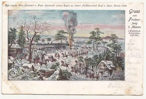 Litho Ak Gruss vom Finckenfang Maxen historische Schlacht 1903 (A2125