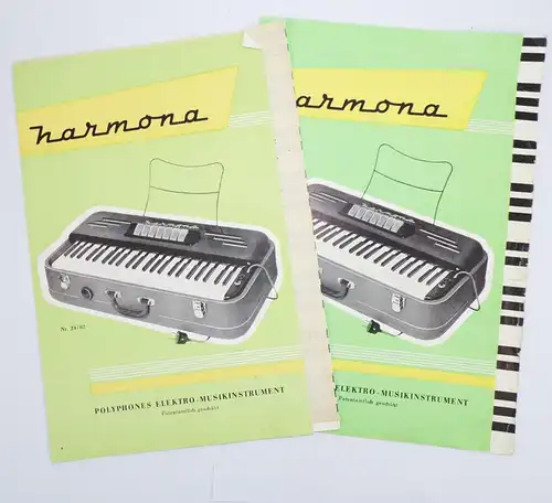 2 x Harmona Prospekt polyphones Elektro Musikinstrument 1963 DDR
