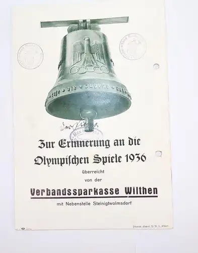 Olympia 1936 Erinnerung Sparkasse Wilthen