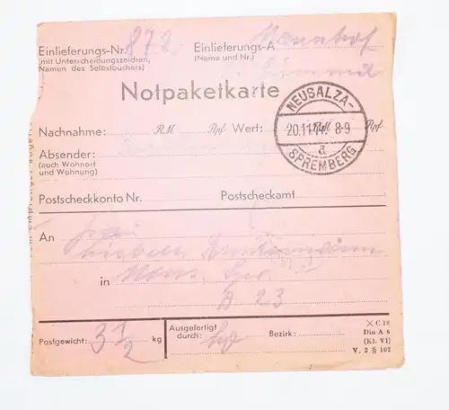 DR Notpaketkarte 1944 Neusalza Spremberg  Stempel