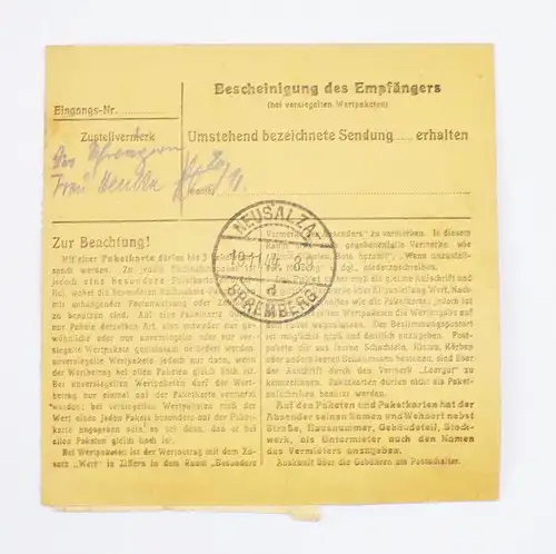 DR Paketkarte 1944 Dresden N 12 nach Neusalza Spremberg 30 Reichspfennig