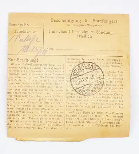 Alte Paketkarte Dölzschen über Dresden 27 nach Neusalza 30 RPf 1944