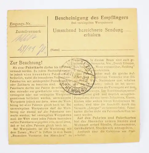 DR Paketkarte 1944 Bautzen I nach Neusalza Spremberg 30 Pfennig