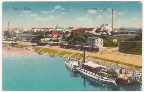 Ak Riesa a. Elbe Dampfschifflandeplatz um 1915 ! (A2682