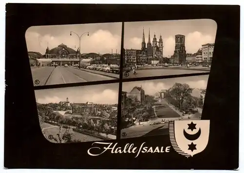 DDR Ak Haale Saale Hauptbahnhof  Blick auf Burg Blick zum Theater 1964