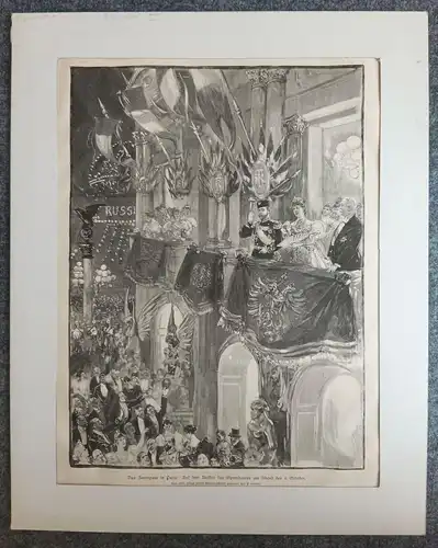 Holzstich von 1896 Das Zarenpaar in Paris altes Bild