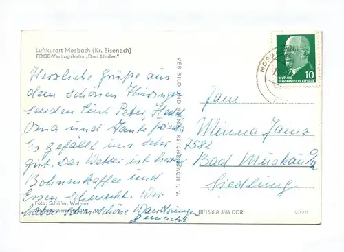 DDR Ak Luftkurort Mosbach Kr Eisenach FDGB Ferienheim Drei Linden 1971